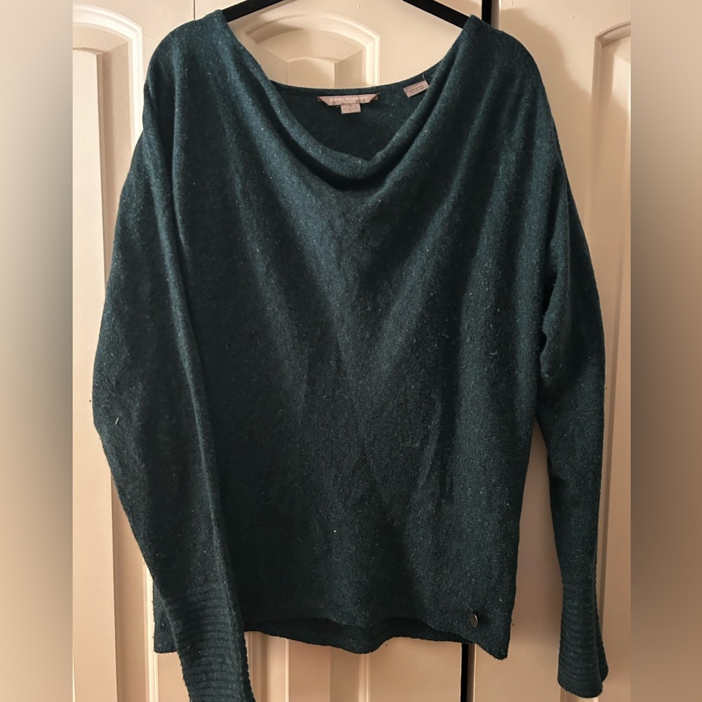 “Cowl” neck deep blue-green sweater